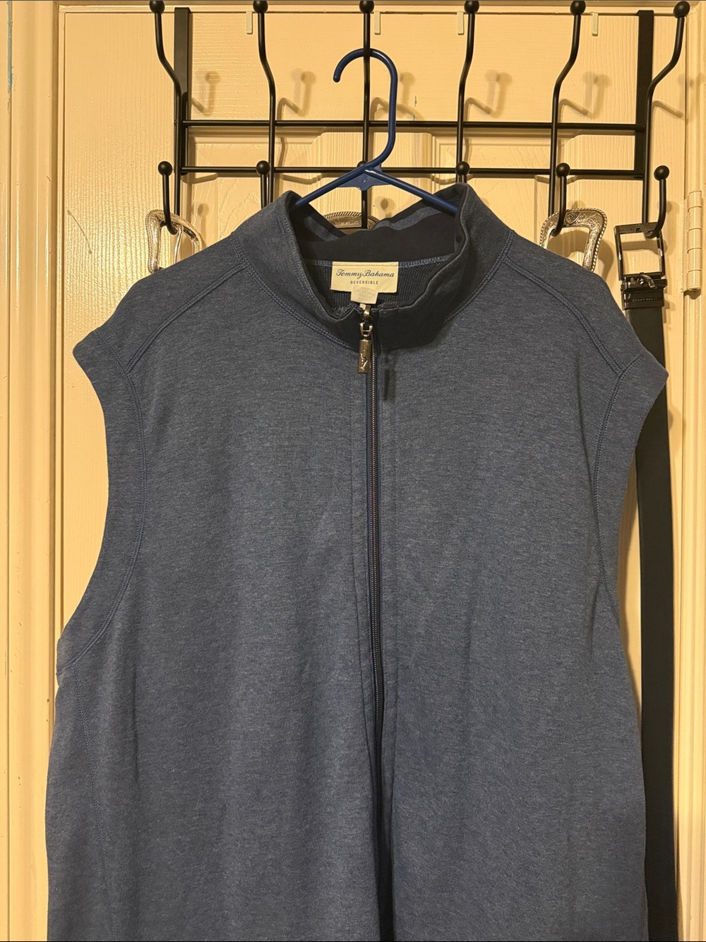 Tommy Bahama Heathered Navy Zip-Front Sleeveless Vest